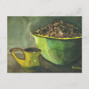 Cartão Postal Vapor na manhã da taça de café