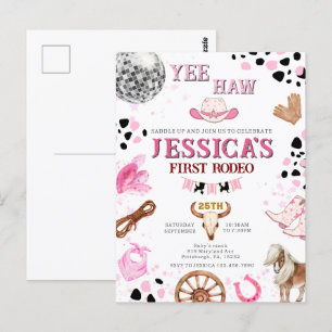Cartão Postal Vaqueira de Rodeio Disco Yee Haw Aniversário