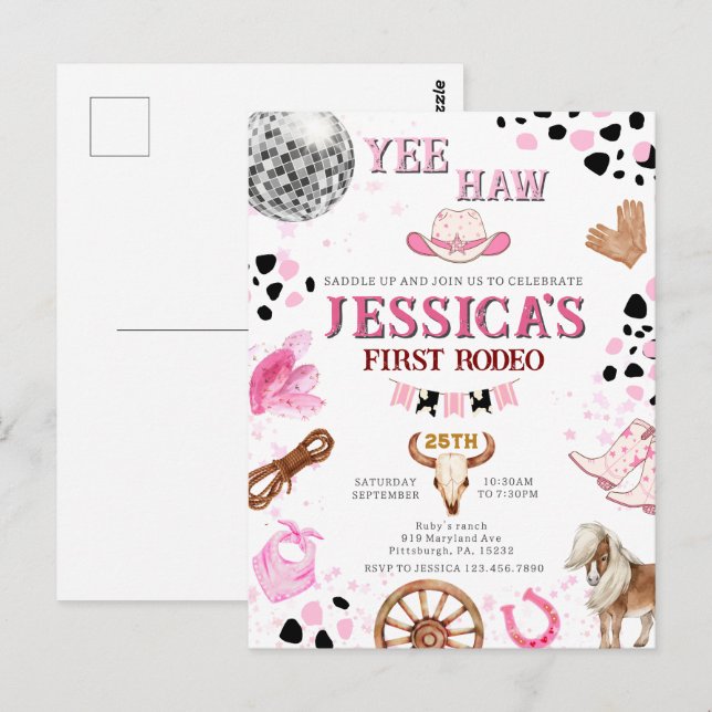 Cartão Postal Vaqueira do Rodeio Disco Yee Haw Aniversário (Frente/Verso)