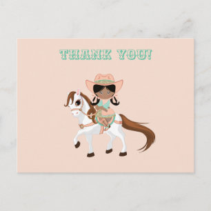 Cartão Postal Vaqueira em cavalo Meninas Obrigada Étnico