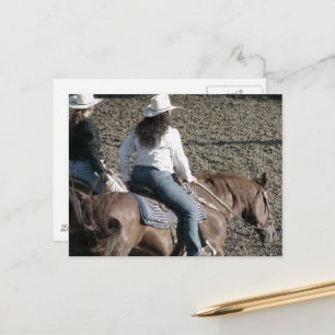 Cartão Postal Vaqueiras em Cavalos de Rodeio