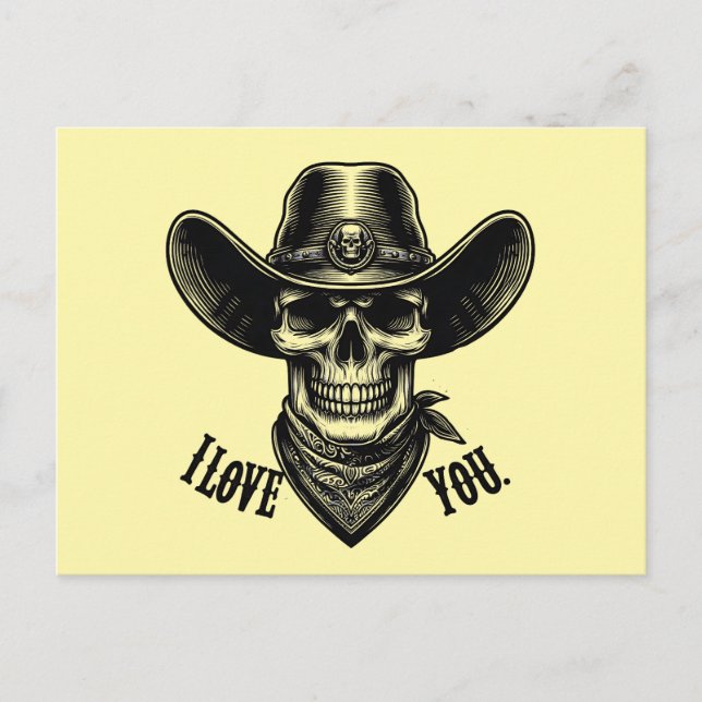Cartão Postal Vaqueiro Ocidental Halloween Fantasma Eu Te Amo (Frente)