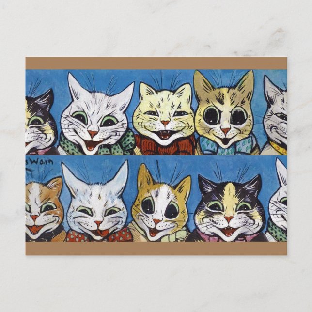 Cartão Postal Vários Gatos Olhando Para Fora, Louis Wain (Frente)