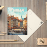 Cartão Postal Varsóvia Polônia Viagem Art Vintage<br><div class="desc">Viagem de vetor retrovetor de Varsóvia. É uma mistura cativante de estilos arquitetônicos,  da charmosa Cidade Velha ao Palácio de Cultura e Ciência.</div>