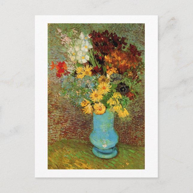 Cartão Postal Vase com Daisies e Anemones Van Gogh Fine Art (Frente)