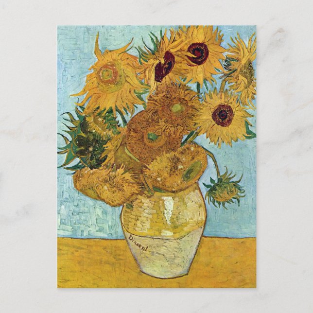 Cartão Postal Vase com doze girassóis por Van Gogh (Frente)