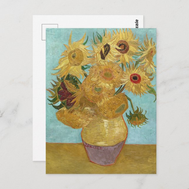 Cartão Postal Vase com doze girassóis por Vincent van Gogh (Frente/Verso)