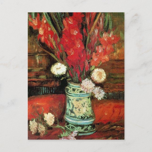 Cartão Postal Vase com Gladíolos Vermelhos, Van Gogh Fine Art (Frente)