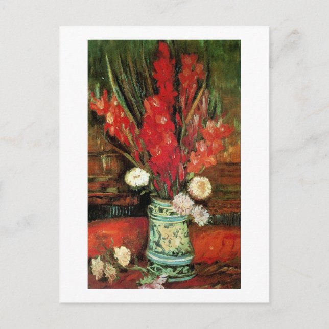 Cartão Postal Vase com Gladíolos Vermelhos, Van Gogh Fine Art (Frente)