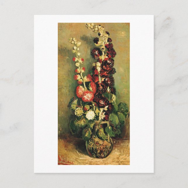 Cartão Postal Vase com Hollyhocks (F235) Van Gogh Fine Art (Frente)