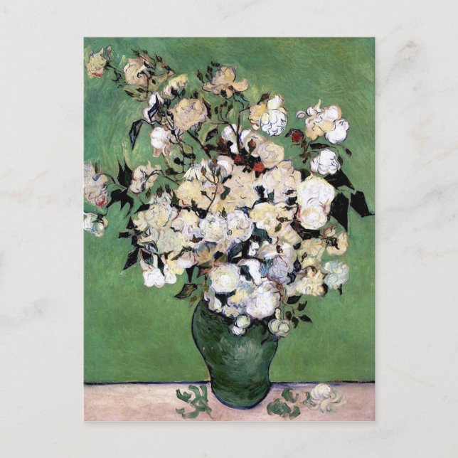 Cartão Postal Vase com Rosas Rosa (F682) Van Gogh Belas Artes (Frente)