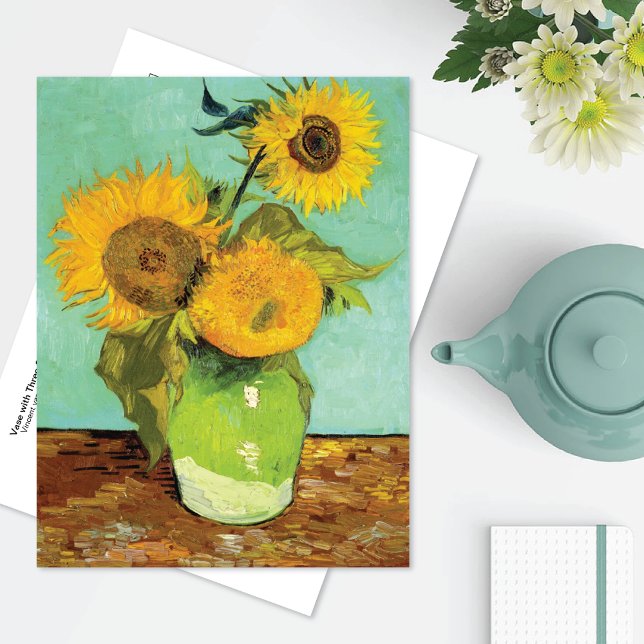 Cartão Postal Vase com Três Girassóis Vincent van Gogh (Criador carregado)