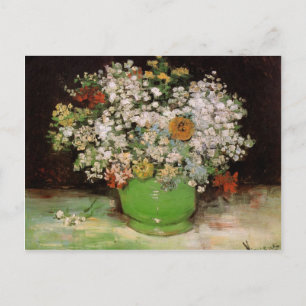 Cartão Postal Vase com Zinnias e outras flores