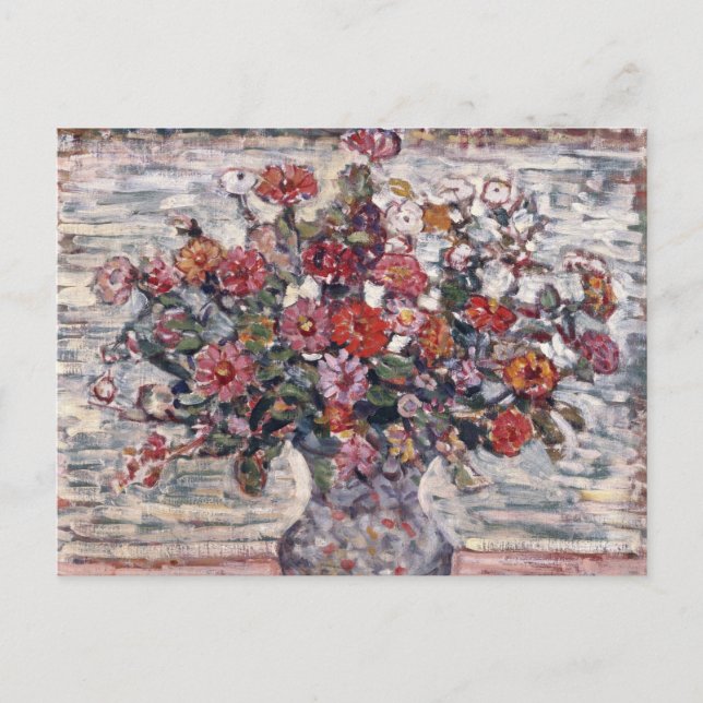 Cartão Postal Vase das Flores, Zinnias, por Maurice Prendergast (Frente)
