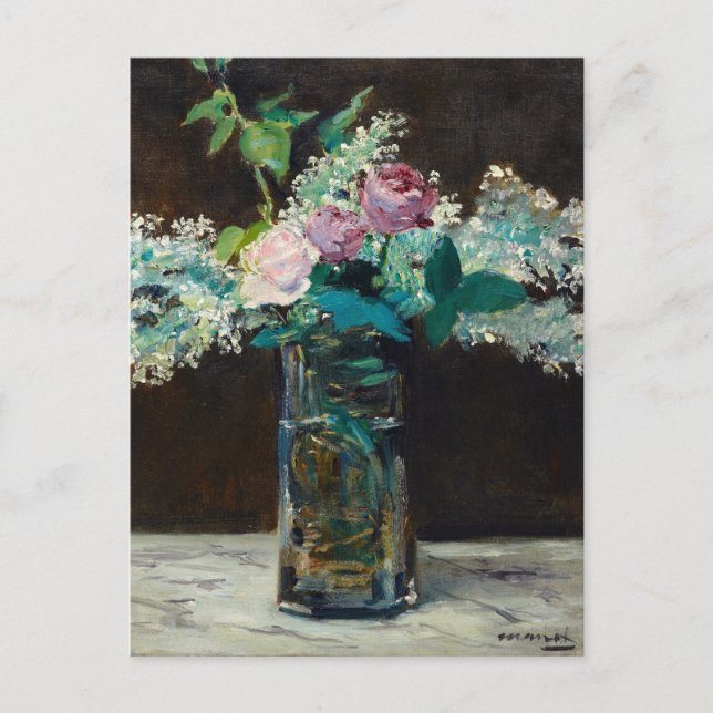 Cartão Postal Vase de Lilases Brancos e Rosas | Édouard Manet (Frente)