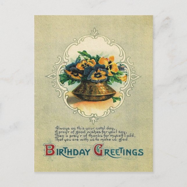 Cartão Postal Vase de Pansy Pansies (Frente)