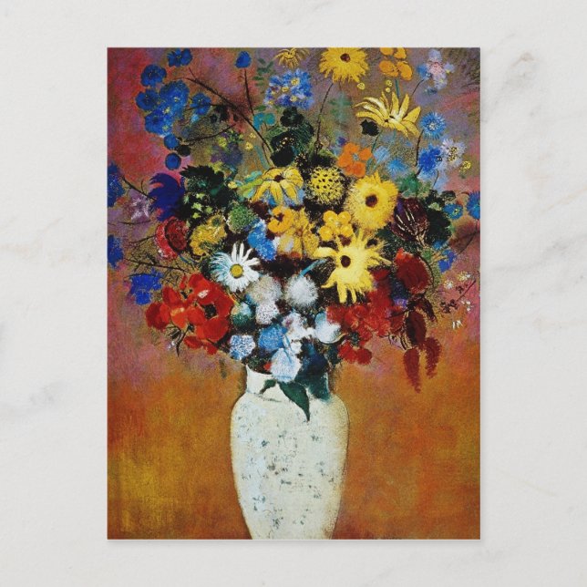 Cartão Postal Vaso Amarelo de Flores, Odilon Redon flores (Frente)