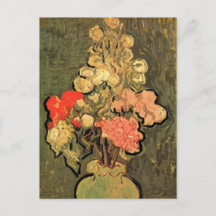 Cartão Postal Vaso com Malvas Rosadas por Vincent van Gogh