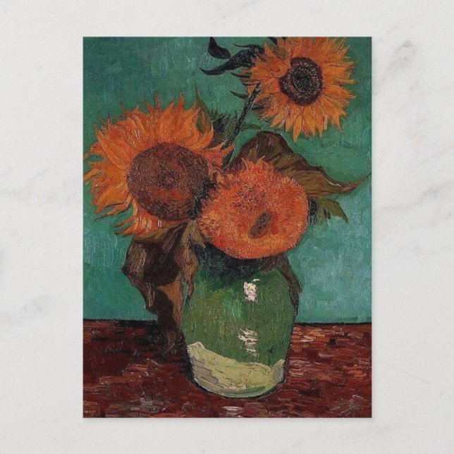 Cartão Postal vaso com três girassóis, van Gogh (Frente)