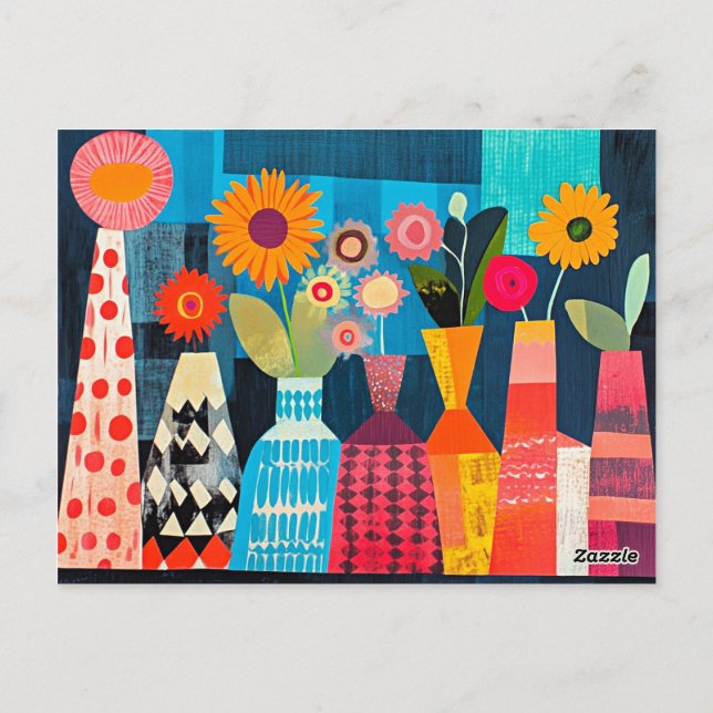 Cartão Postal Vaso de Flores Abstrato Moderno (Verso)