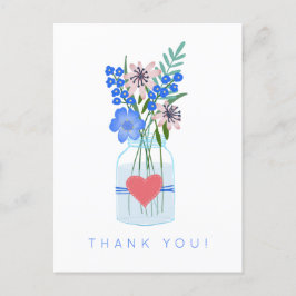 Cartão Postal Vaso de Flores Rústicas com Coração de Amor Obriga