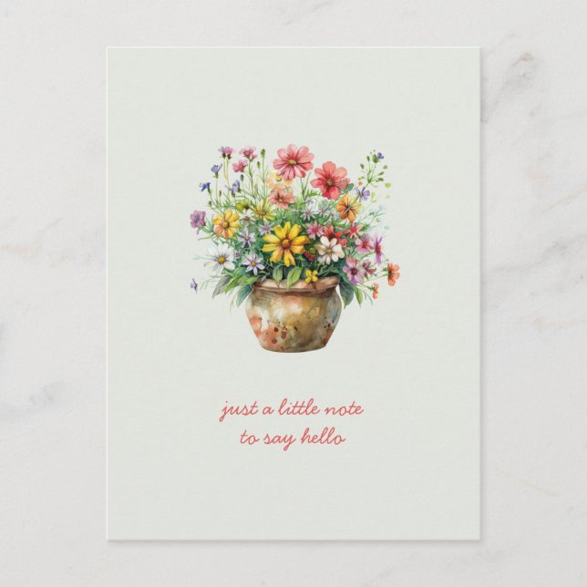 Cartão Postal Vaso de Flores Silvestres Pensando em Você (Frente)