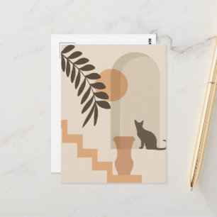 Cartão Postal Vaso de Folha de Escada Gato, Arte Geométrica Abst