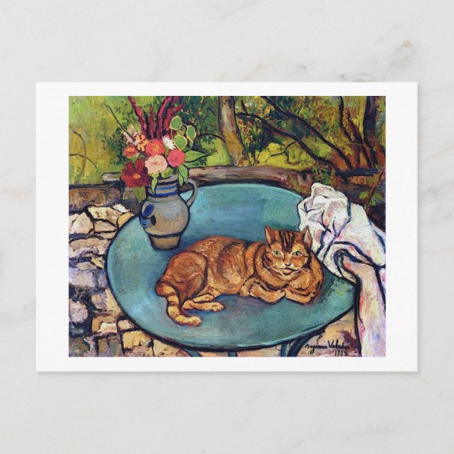 Cartão Postal Vaso de gato e flores, Suzanne Valadon (Frente)