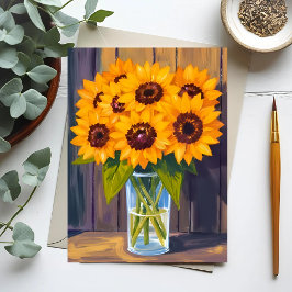 Cartão Postal Vaso de Girassol | Aquarela de Buquê de Flores Ama
