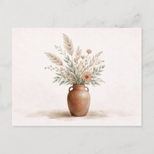 Cartão Postal Vaso de Terracota Boho com Grama Pampas Botânica