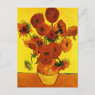 Cartão Postal Vaso de Vida Contínua com 15 Girassóis Vincent v