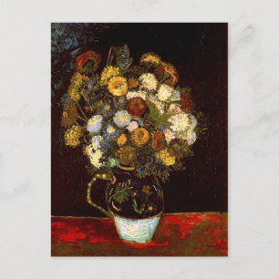 Cartão Postal Vaso de vida útil com Zinnias Van Gogh de arte