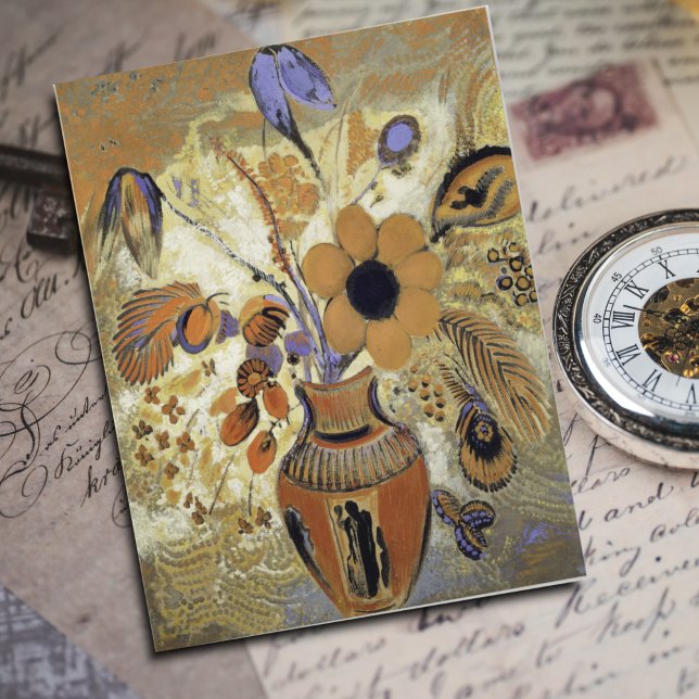Cartão Postal Vaso Etrusco com Flores por Odilon Redon (Criador carregado)