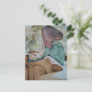 Cartão Postal Vaso na Cabeça Uma Colagem Surreal Divertida