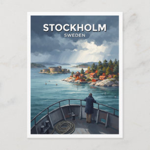 Cartão Postal Vaxholm e Arquipélago de Estocolmo Suécia Lembranç