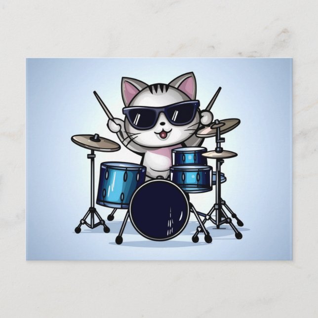 Cartão Postal vazio de Drummer de Gato legal (Frente)