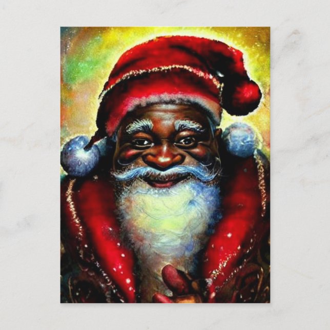 Cartão Postal Vazio de Natal Black Santa Claus (Frente)