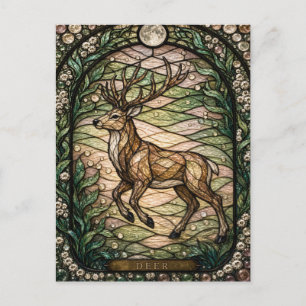 Cartão Postal Veado / Cervo Amanhecer Floresta Illumina Vidro Ma