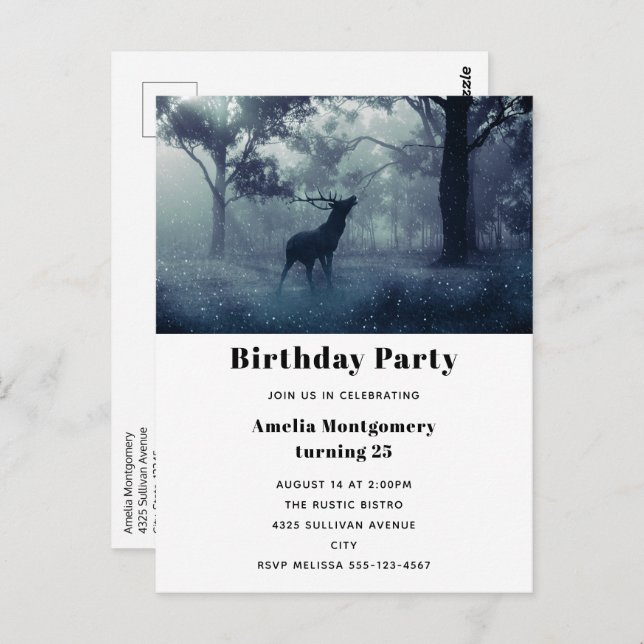 Cartão Postal Veado com galhos na Floresta Sombria (Frente/Verso)