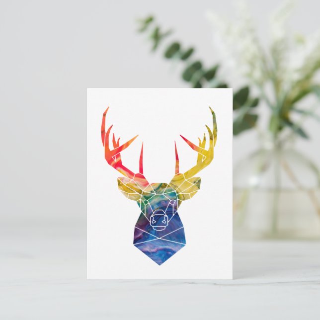 Cartão Postal Veado de aquarela (Em pé/Frente)