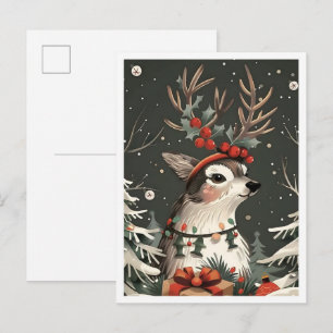Cartão Postal Veado de Natal Alegre Vintage