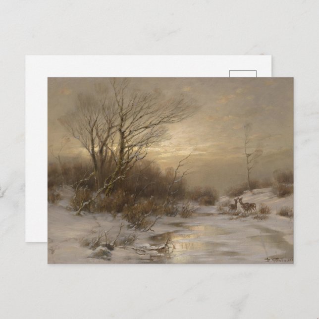Cartão Postal Veado em Paisagem de Inverno - Désiré Thomassin (Frente/Verso)