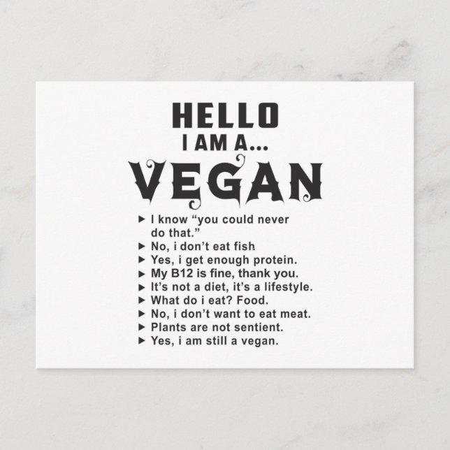 Cartão Postal Vegan Vegetariana Veganismo Dom Engraçado (Frente)