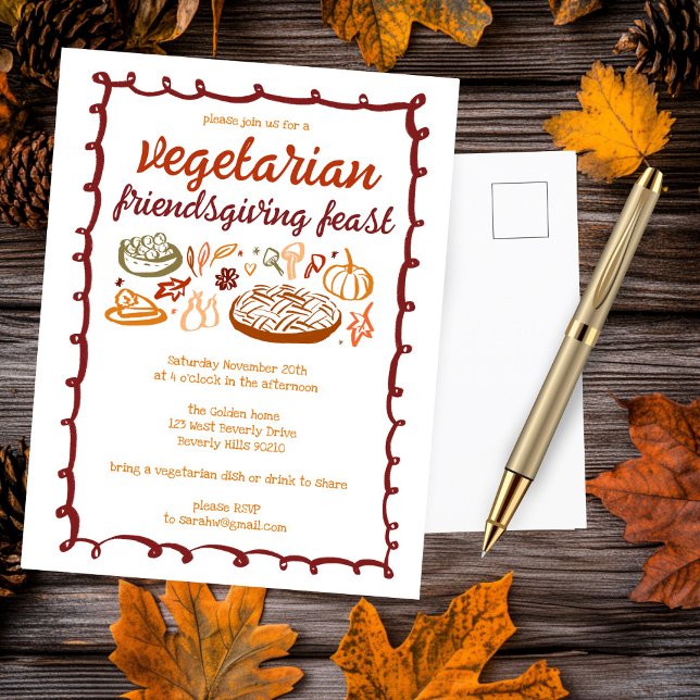 Cartão Postal VEGETARIANO Sagaz de Ação de Graças (Whimsical VEGETARIAN Thanksgiving Friendsgiving Postcard
)