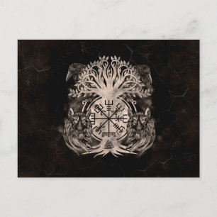 Cartão Postal Vegvisir - Yggdrasil Com Ravens E Lobos