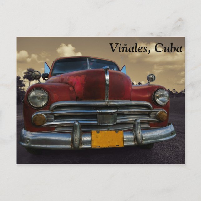 Cartão Postal Veículo americano clássico em Vinales, Cuba (Frente)