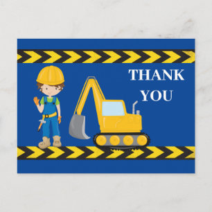 Cartão Postal Veículo de Construção Escavadeira Meninos Azul Obr
