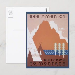 Cartão Postal Veja América Bem-vindo a Montana, Viagens vintage