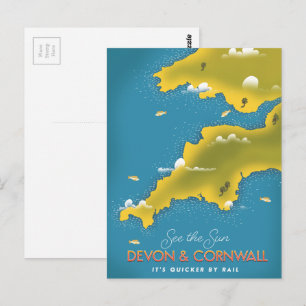 Cartão Postal Veja o Sol - Devon & Cornwall pôster de viagem.
