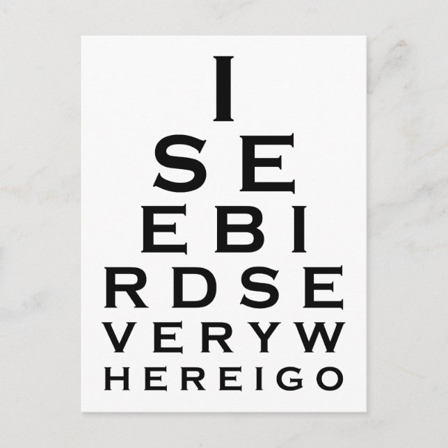 Cartão Postal Vejo Pássaros Eyechart (Frente)